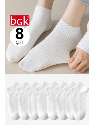 Bgk Unisex 8 Çift Pamuklu Basic Derbili Çorap (Siyah-Beyaz)