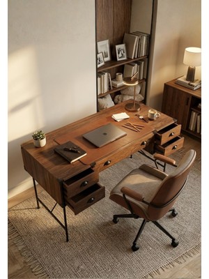 Mobilya Pratik Lamont Çalışma Masası, Home Ofis ve Yönetici Masası Modeli 4 çekmeceli 1 kapaklı raf