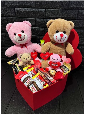 Lenostra Elite Sevgiliye Ozel Romantik Hediye Kalp Kutuda Ayıcıklar Nutellalar Çikolatalar ve Aşk Sözleri 1 Adet