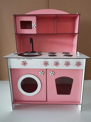 Özbience Pembe Ahşap Çocuk Mutfak Dolabı, Eğlenceli ve Şık Tasarım