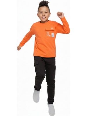 Escabel Erkek Çocuk Baskılı Turuncu Sweatshirt – Pamuklu, Rahat ve Esnek Kumaş