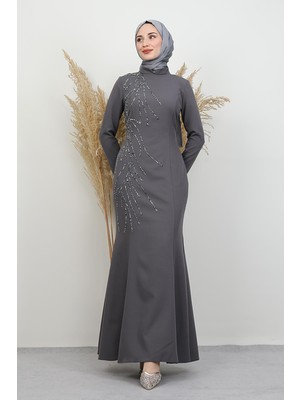 Giza Store Hiranur Tesettür Elbise Koyu Gri