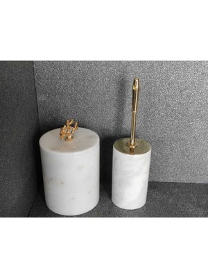 Özbience Beyaz Mermer ve Gold Detaylı 2'li Banyo Seti, Şıklık ve Zarafet