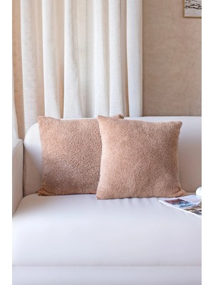 Hamur İskandinav Bohem 2 li Teddy Puffy Kırlent Kılıfı Bej