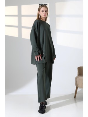 Lubiti Modal Kumaş Önde ve Kolda Düğme Detaylı Alt Üst Takım/tesettür Hamile ve Büyük Beden Için Uyumlu