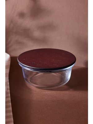 Perotti Locky Wood 390 ml Yuvarlak Cam Saklama Kabı