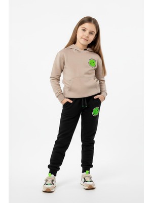 New Kids Kapüşonlu Kanguru Cepli 2 İplik Takım %100 Pamuk Mevsimlik Kız Çocuk Alt Üst