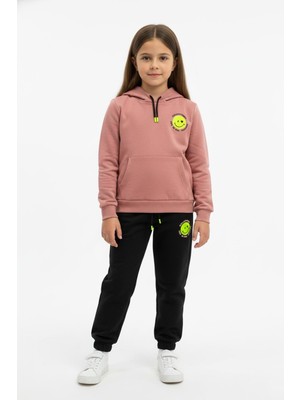 New Kids Kapüşonlu Kanguru Cepli 2 İplik Takım %100 Pamuk Mevsimlik Kız Çocuk Alt Üst