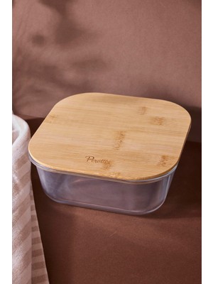 Perotti Locky Bamboo 1100 ml Kare Cam Saklama Kabı