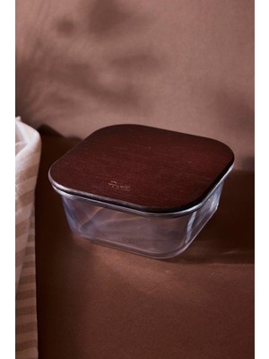 Perotti Locky Wood 540 ml Kare Cam Saklama Kabı