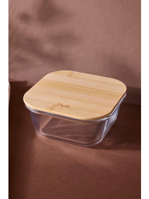 Perotti Locky Bamboo 540 ml Kare Cam Saklama Kabı