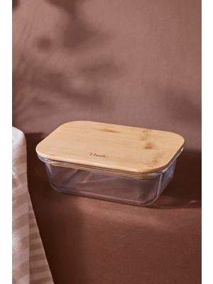 Perotti Locky Bamboo 370 ml Dikdörtgen Cam Saklama Kabı