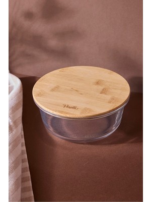 Perotti Locky Bamboo 640 ml Yuvarlak Cam Saklama Kabı