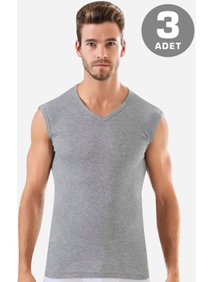 Arma Yıldız 3 Adet Gri Kolsuz Erkek Atlet V Yaka Sıfır Kol Tişört %100 Pamuklu