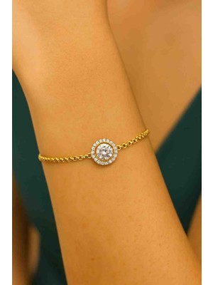 Tek Taşlı Gold Çelik Kolye