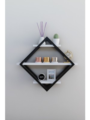 Alpa Ev Mobilya Modern Baklava 3 Katlı Dekoratif Duvar Rafı Metal Çerçeve Kitaplık Çiçeklik Aksesuar Rafı