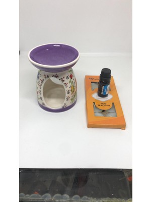 Lebron Lüx Çini Motifli Seramik Buhurdanlık Set 10'lu Mum + Okyanus Uçucu Yağ Buhurdanlık Yağ Mor