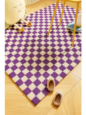 Eurobano Chess Dama Desenli Kemik-Mor Salon Oturma Odası Yatak Odası Koridor Makine Halısı Yolluk