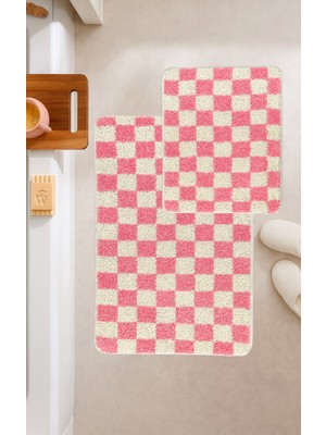 Eurobano Chess 2'li Banyo Paspası Kaymaz Taban 80X50 40X50