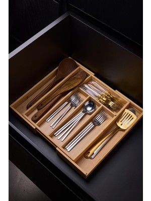 Perotti Soho Bambu Çekmece İçi Kaşıklık Ayarlanabilir Fonksiyonel Ergonomik Mutfak Çekmece Düzenleyici Organizer