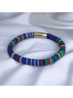 DEHNA Mavi Kilim Dokuma Manyetik Kapamalı Unisex El Yapımı Bileklik