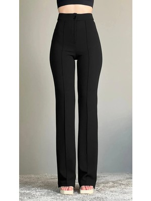 Thiff Krep Kumaş Likralı Önü Çimalı Kadın Palazzo Pantolon