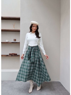 Esra Helvacı Bağlama Detaylı Ekose Etek