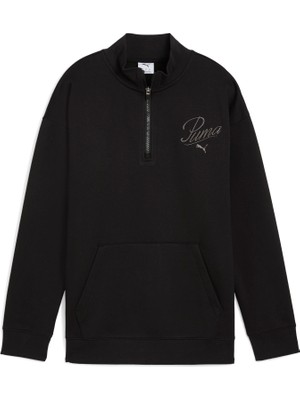 Puma Erkek Siyah Puma Ess Scrıpt Half-Zip Crew Erkek Siyah Sweatshirt