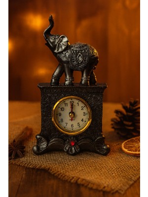 Biton Toptan Dekoratif Gri Fil Figürlü Masa Saati – 19 cm | Şık Ev & Ofis Aksesuarı