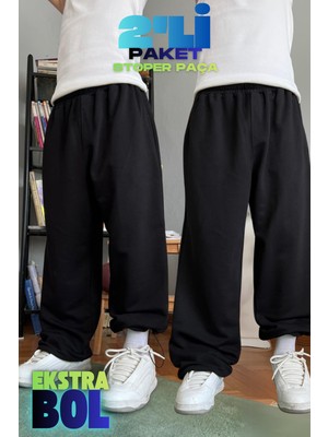 Vladivosto 2’li Paket Bol Kalıp Baggy Oversize Büyük Beden Stoper Paça Unisex Eşofman Altı
