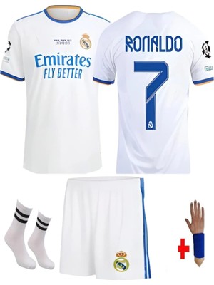 Sidas Cristiano Ronaldo 2022 Beyaz Çocuk Forma Takımı 4'lü Set Çorap+Bileklik Hediyeli