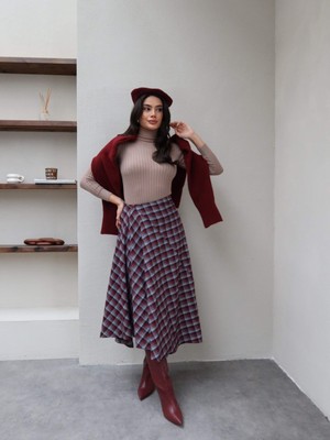 Esra Helvacı Tasarım Ekose Desen Asimetrik Etek