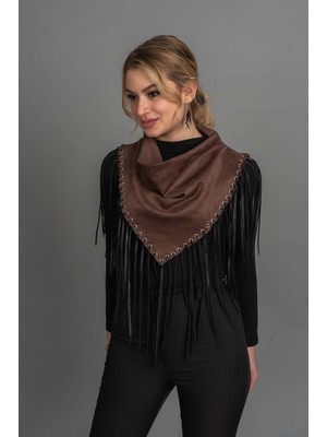 MissVina Süet Deri Püsküllü Omuz Şalı | Şık ve Modern Kadın Şal Modeli 9912