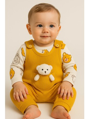 Dinamik çocuk Ayı Nakışlı Erkek Bebek Tulum 3’lü Tulum Seti – Zıbın, Tulum ve Çorap | 3-6-9 Ay Bebek Kıyafeti