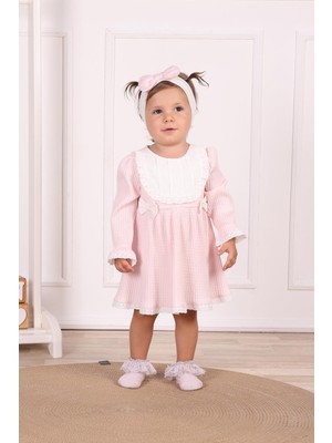 Serkon Pembe Pile Yaka Detaylı Kız Bebek Elbise