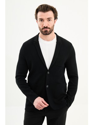 MCR Düz Slim Fit Ceket Yaka  Düğmeli Torba Cep Erkek Triko Ceket