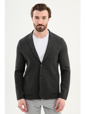 MCR Düz Slim Fit Ceket Yaka  Düğmeli Torba Cep Erkek Triko Ceket