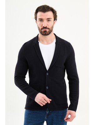 MCR Düz Slim Fit Ceket Yaka  Düğmeli Torba Cep Erkek Triko Ceket