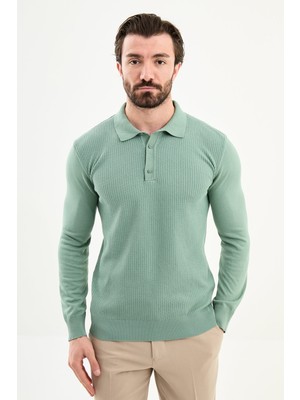MCR Örgü Desenli Slim Fit Polo Yaka Yün Erkek Triko Kazak