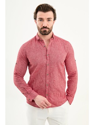 MCR Düz Slim Fit Basic Keten Erkek Gömlek