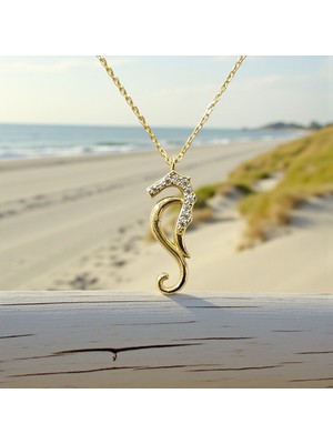 Nova Grup Deniz Atı Figürlü Zirkon Taşlı 14 Ayar Altın Kolye