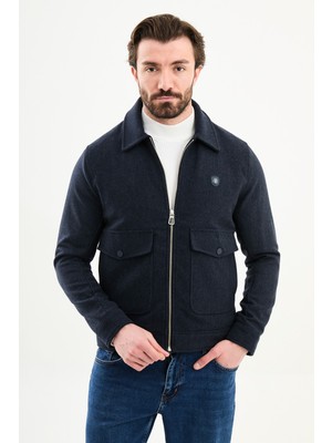 MCR Desenli Slim Fit Gömlek Yaka Fermuarlı Torba Cep Erkek Mont