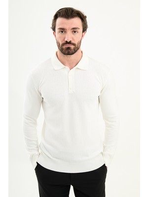 MCR Örgü Desenli Slim Fit Polo Yaka Yün Erkek Triko Kazak