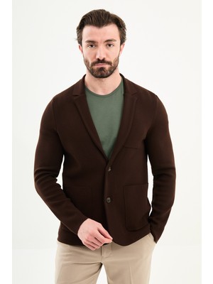 MCR Düz Slim Fit Ceket Yaka  Düğmeli Torba Cep Erkek Triko Ceket