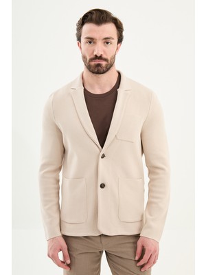 MCR Düz Slim Fit Ceket Yaka  Düğmeli Torba Cep Erkek Triko Ceket