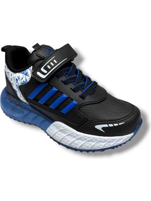 Lafonten 748F-26 Cilt Deri Anatomik Cırtlı Erkek Çocuk Sneaker Siyah Sax