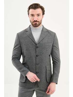 MCR Düz Slim Fit Mono Yaka Torba Cep Düğme Detaylı Erkek Ceket