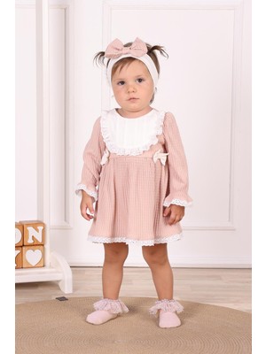 Serkon Gül Kurusu Pile Yaka Detaylı Kız Bebek Elbise