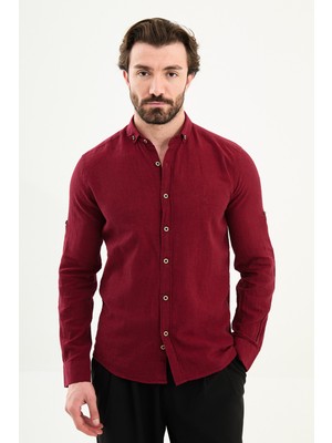 MCR Düz Slim Fit Basic Keten Erkek Gömlek