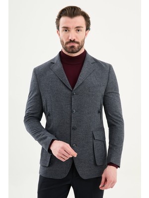 MCR Düz Slim Fit Mono Yaka Torba Cep Düğme Detaylı Erkek Ceket